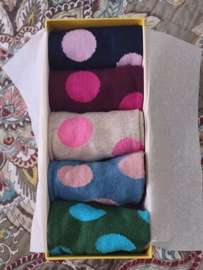Set Of 5 Boden Crew Socks Big Polka Dots In Box